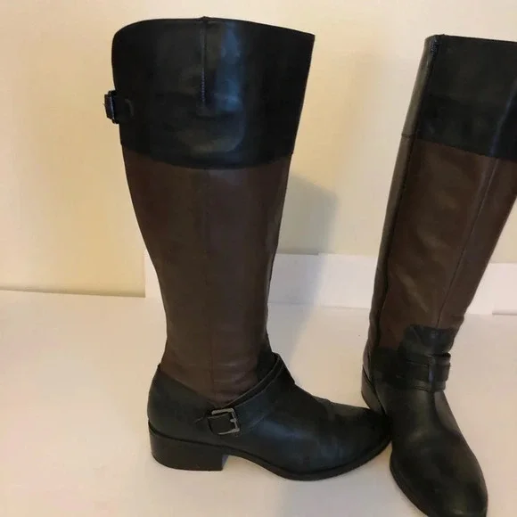 Lauren Ralph Lauren 7B Two Tone Brown and Black Leather Riding Boots Womens - Picture 5 of 14